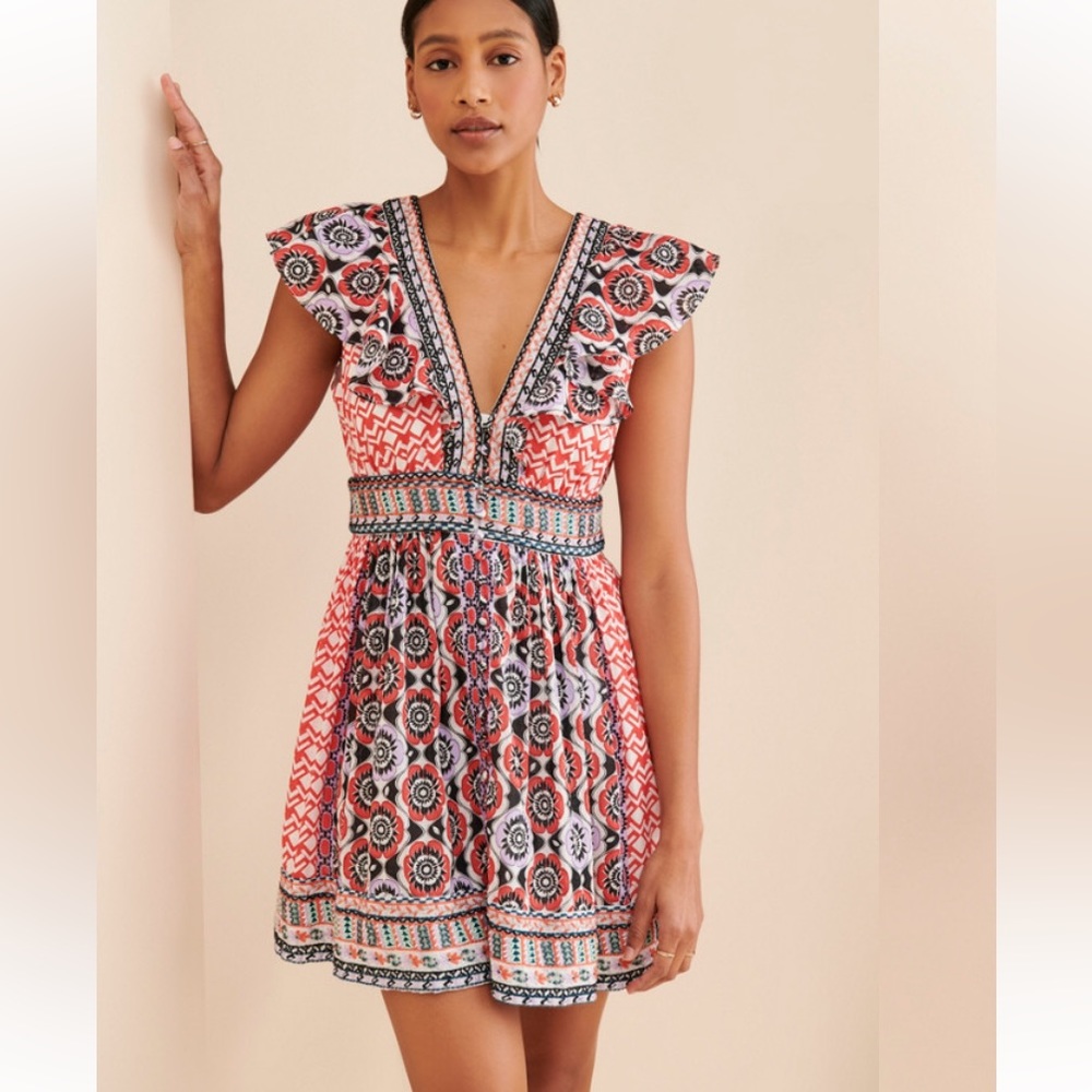 Anthropologie Flutter Printed Mini Dress by Anthropologie size 6 short sleeve
